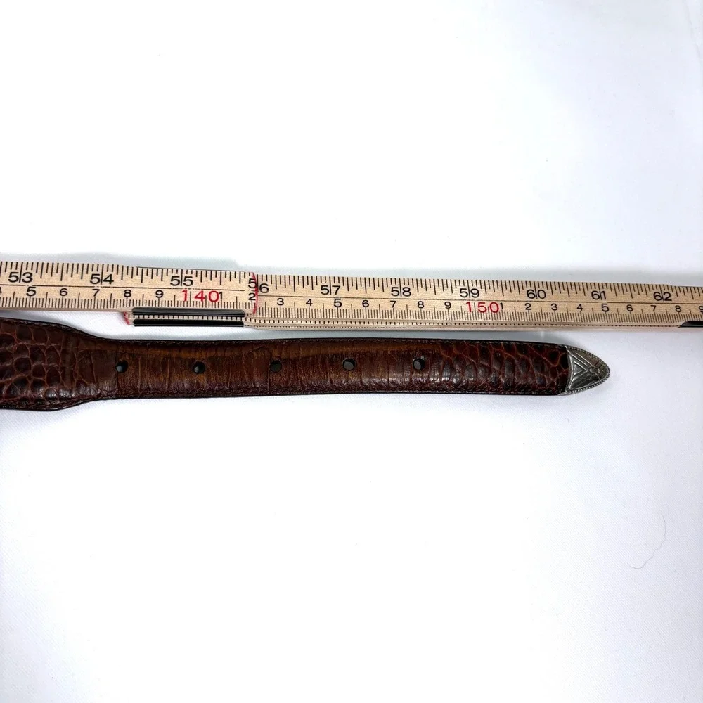 Roundtree & Yorke Belt Brown Croc Embossed Leather Western Silver Hardware 56